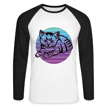 Retro Cat Graphic Cat for Cat Owners - Unisex Long Sleeve Baseball T-Shirt - white/black - Front - Nik (191cm)