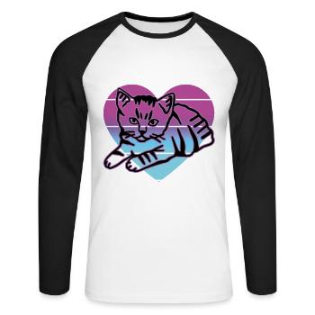 Chat rétro graphique chat pour les propriétaires de chats - T-shirt baseball manches longues Homme - blanc/noir - Devant - Nik (191cm)