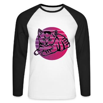 Chat graphique Retro Cat pour les propriétaires de chats - T-shirt baseball manches longues Homme - blanc/noir - Devant - Nik (191cm)