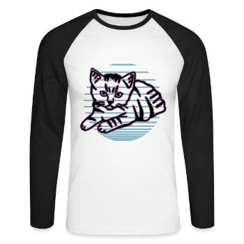 Chat graphique Retro Cat pour les propriétaires de chats - T-shirt baseball manches longues Homme - blanc/noir - Devant - Nik (191cm)