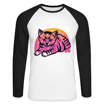 Retro Cat Graphic Cat for Cat Owners - Unisex Long Sleeve Baseball T-Shirt - white/black - Front - Nik (191cm)