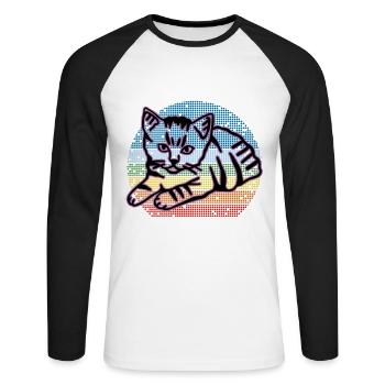 Chat graphique Retro Cat pour les propriétaires de chats - T-shirt baseball manches longues Homme - blanc/noir - Devant - Nik (191cm)