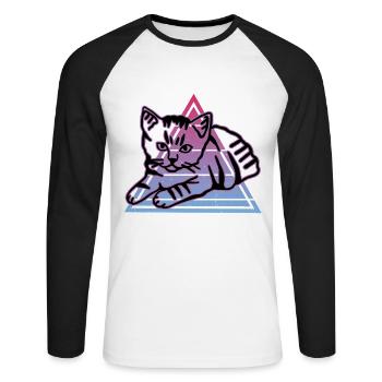 Chat graphique Retro Cat pour les propriétaires de chats - T-shirt baseball manches longues Homme - blanc/noir - Devant - Nik (191cm)
