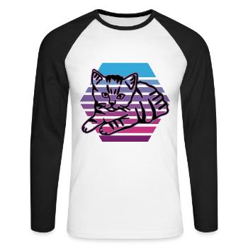 Chat graphique Retro Cat pour les propriétaires de chats - T-shirt baseball manches longues Homme - blanc/noir - Devant - Nik (191cm)