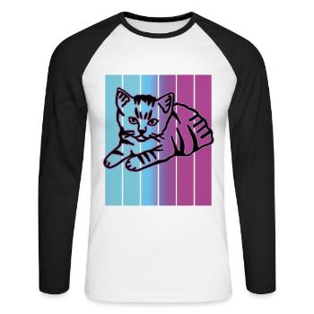 Retro Cat Graphic Cat for Cat Owners - Unisex Long Sleeve Baseball T-Shirt - white/black - Front - Nik (191cm)