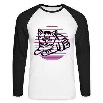 Chat graphique Retro Cat pour les propriétaires de chats - T-shirt baseball manches longues Homme - blanc/noir - Devant - Nik (191cm)