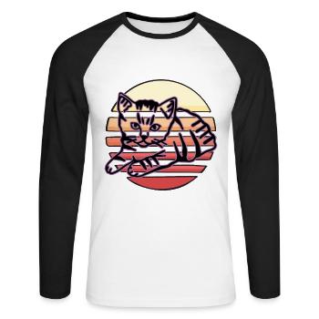 Chat graphique Retro Cat pour les propriétaires de chats - T-shirt baseball manches longues Homme - blanc/noir - Devant - Nik (191cm)