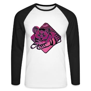 Chat graphique Retro Cat pour les propriétaires de chats - T-shirt baseball manches longues Homme - blanc/noir - Devant - Nik (191cm)