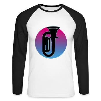 Joueur de tuba Tuba Instrument de musique - T-shirt baseball manches longues Homme - blanc/noir - Devant - Nik (191cm)