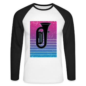 Tuba Spieler Tuba Musikinstrument - Unisex Baseballshirt langarm - Weiß/Schwarz - Vorne - Nik (191cm)