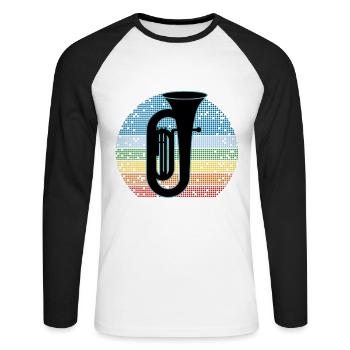 Joueur de tuba Tuba Instrument de musique - T-shirt baseball manches longues Homme - blanc/noir - Devant - Nik (191cm)