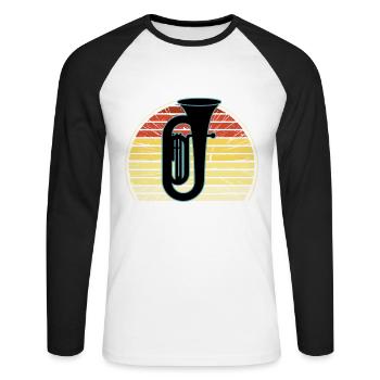 Joueur de tuba Tuba Instrument de musique - T-shirt baseball manches longues Homme - blanc/noir - Devant - Nik (191cm)