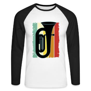 Joueur de tuba Tuba Instrument de musique - T-shirt baseball manches longues Homme - blanc/noir - Devant - Nik (191cm)
