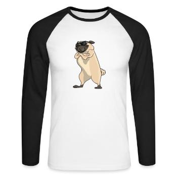 Si tu veux que je t’écoute parler des carlins - T-shirt baseball manches longues Homme - blanc/noir - Devant - Nik (191cm)
