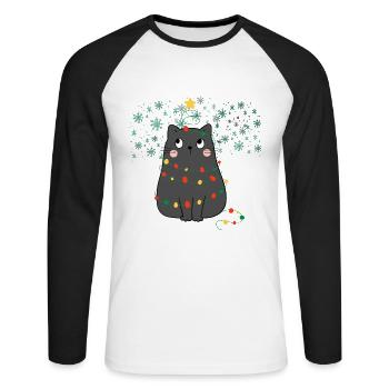 Black Cat Christmas, Meowy Christmas - Unisex Long Sleeve Baseball T-Shirt - white/black - Front - Nik (191cm)