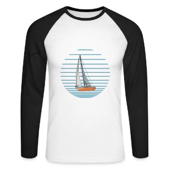 Voilier J’aime les voiliers et peut-être 3 personnes - T-shirt baseball manches longues Homme - blanc/noir - Devant - Nik (191cm)