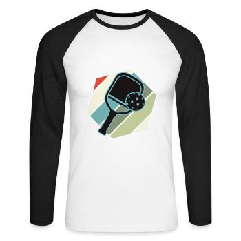 J’aime le pickleball et peut-être 3 personnes - T-shirt baseball manches longues Homme - blanc/noir - Devant - Nik (191cm)