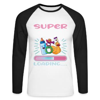 Super Mamma Loading... - Unisex Baseballshirt langarm - Weiß/Schwarz - Vorne - Nik (191cm)