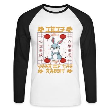 Year Of The Rabbit 2023 Chinese New Year 2023 - Unisex Baseballshirt langarm - Weiß/Schwarz - Vorne - Nik (191cm)