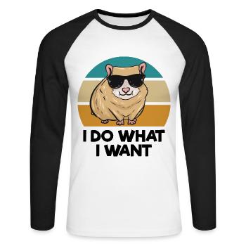Hamster - Unisex Baseballshirt langarm - Weiß/Schwarz - Vorne - Nik (191cm)