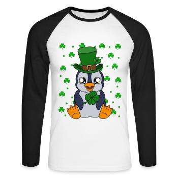 Cute Penguin Shamrocks Saint Patrick's Day Penguin - Unisex Baseballshirt langarm - Weiß/Schwarz - Vorne - Nik (191cm)