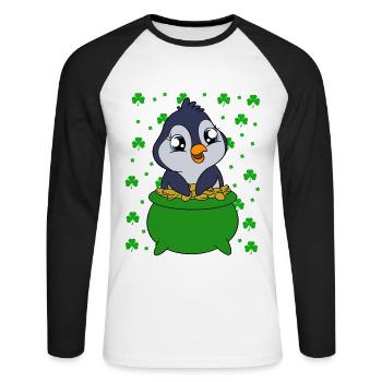 Cute Penguin Shamrocks Saint Patrick's Day Penguin - Unisex Baseballshirt langarm - Weiß/Schwarz - Vorne - Nik (191cm)