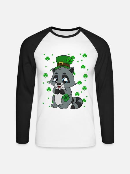 Waschbär Kleeblätter Saint Patrick's Day - Unisex Baseballshirt langarm - Weiß/Schwarz