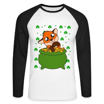 Mignon trèfle renard Saint-Patrick - T-shirt baseball manches longues Homme - blanc/noir - Devant - Nik (191cm)