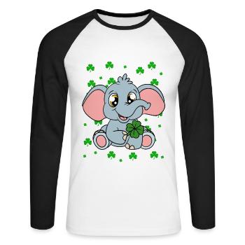 Niedlicher Elefant Kleeblätter St. Patrick's Day - Unisex Baseballshirt langarm - Weiß/Schwarz - Vorne - Nik (191cm)