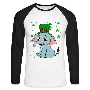 Niedlicher Elefant Kleeblätter St. Patrick's Day - Unisex Baseballshirt langarm - Weiß/Schwarz - Vorne - Nik (191cm)