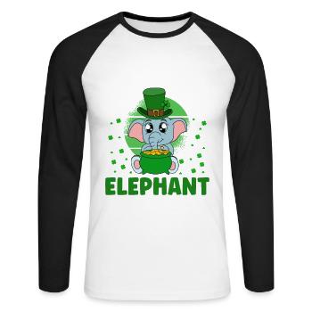 Niedlicher Elefant Kleeblätter St. Patrick's Day - Unisex Baseballshirt langarm - Weiß/Schwarz - Vorne - Nik (191cm)
