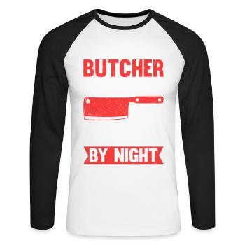 Boucher de jour Père de nuit - T-shirt baseball manches longues Homme - blanc/noir - Devant - Nik (191cm)