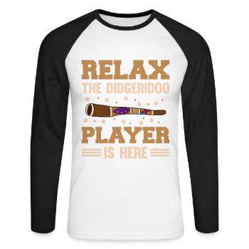 Relax The Didgeridoo Player Is Here - Unisex Long Sleeve Baseball T-Shirt - white/black - Front - Nik (191cm)