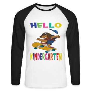 Hello Kindergarten Skateboarding Dog - Unisex Long Sleeve Baseball T-Shirt - white/black - Front - Nik (191cm)