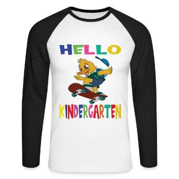 Bonjour Kindergarten Skateboard Duck - T-shirt baseball manches longues Homme - blanc/noir - Devant - Nik (191cm)