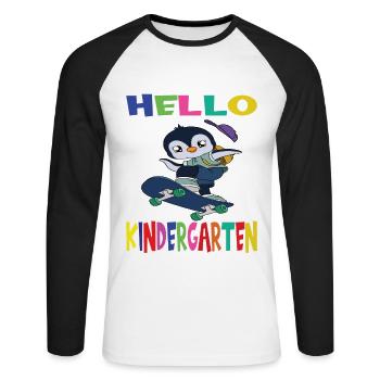 Hello Kindergarten Skateboard Penguin - T-shirt baseball manches longues Homme - blanc/noir - Devant - Nik (191cm)
