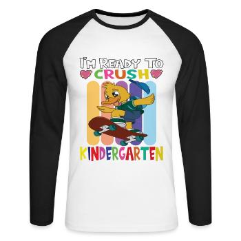 Canard de skateboard Je suis prêt à écraser la maternelle - T-shirt baseball manches longues Homme - blanc/noir - Devant - Nik (191cm)