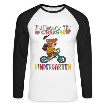 Kindergarten Child Kindergarten Gift - Unisex Long Sleeve Baseball T-Shirt - white/black - Front - Nik (191cm)