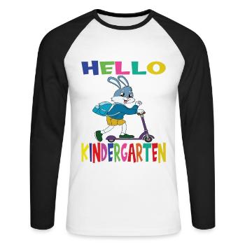 Hello Kindergarten Rabbit With Scooter - Unisex Long Sleeve Baseball T-Shirt - white/black - Front - Nik (191cm)