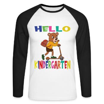 Hello Kindergarten Bear With Scooter - Unisex Baseballshirt langarm - Weiß/Schwarz - Vorne - Nik (191cm)