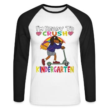 Dog With Scooter I'm Ready To Crush Kindergarten - Unisex Long Sleeve Baseball T-Shirt - white/black - Front - Nik (191cm)