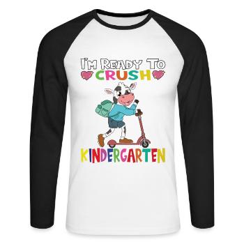 I'm Ready To Crush Kindergarten Cow With Scooter - Unisex Long Sleeve Baseball T-Shirt - white/black - Front - Nik (191cm)