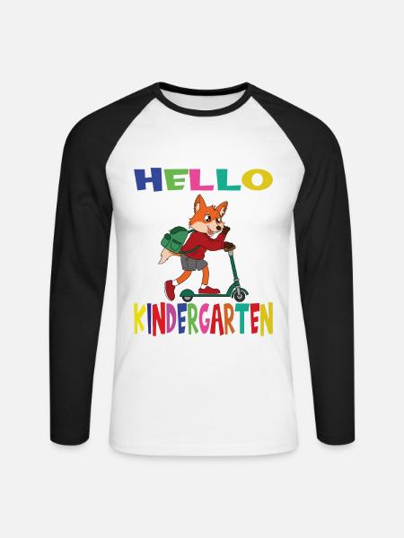 Hello Kindergarten Fox With Scooter - Unisex Long Sleeve Baseball T-Shirt - white/black