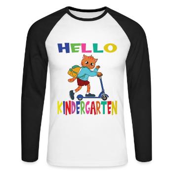 Bonjour chat de maternelle avec scooter - T-shirt baseball manches longues Homme - blanc/noir - Devant - Nik (191cm)