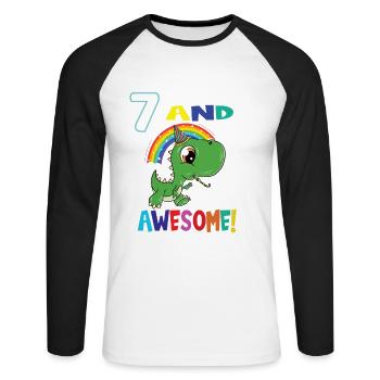7 Et génial anniversaire Dino Boy - T-shirt baseball manches longues Homme - blanc/noir - Devant - Nik (191cm)