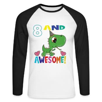 8 And Awesome Birthday T Rex Dinosaur - Unisex Long Sleeve Baseball T-Shirt - white/black - Front - Nik (191cm)