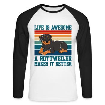 Life Is Awesome A Rottweiler Makes It Better - Unisex Long Sleeve Baseball T-Shirt - white/black - Front - Nik (191cm)