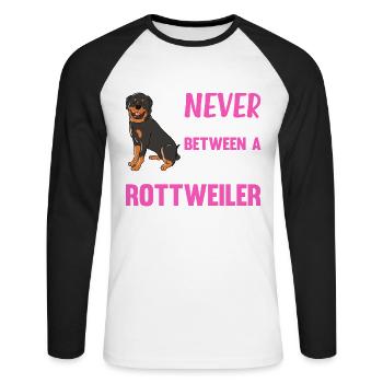 Never Stand Between A Woman And Her Rottweiler - Unisex Long Sleeve Baseball T-Shirt - white/black - Front - Nik (191cm)