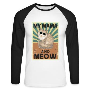 Ma maman et miaou - T-shirt baseball manches longues Homme - blanc/noir - Devant - Nik (191cm)