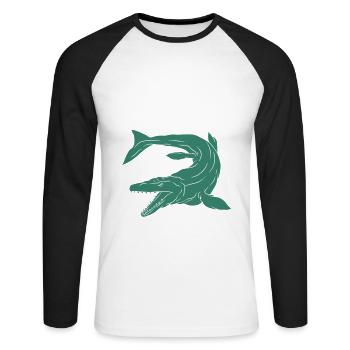 J’aime vraiment Mosasaurus - T-shirt baseball manches longues Homme - blanc/noir - Devant - Nik (191cm)